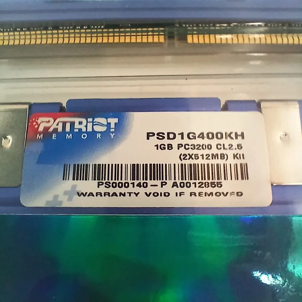 Patriot Memory 1GB (2x512MB) DDR PC3200 400MHz CL2.5 Desktop RAM Kit PSD1G400KH5